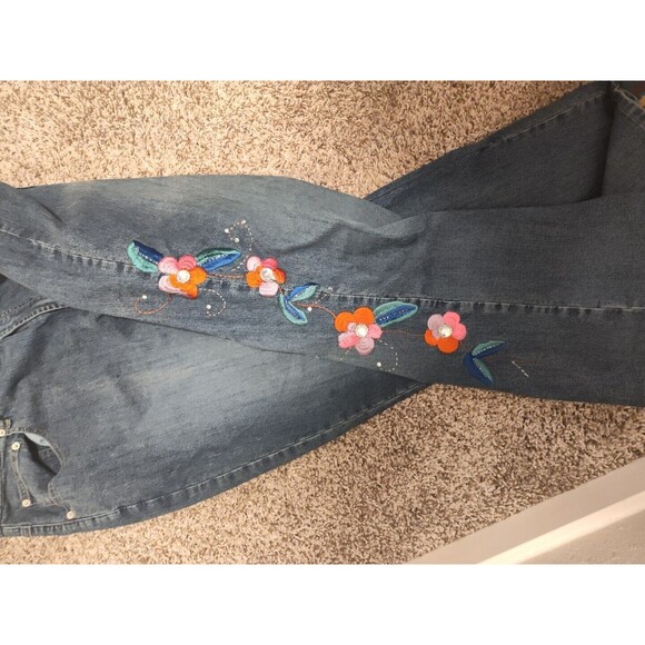 Denim 24/7 Boho Blue Stretch Floral Embroidered Beaded Jeans Women's 30W  Y2K - Picture 3 of 4